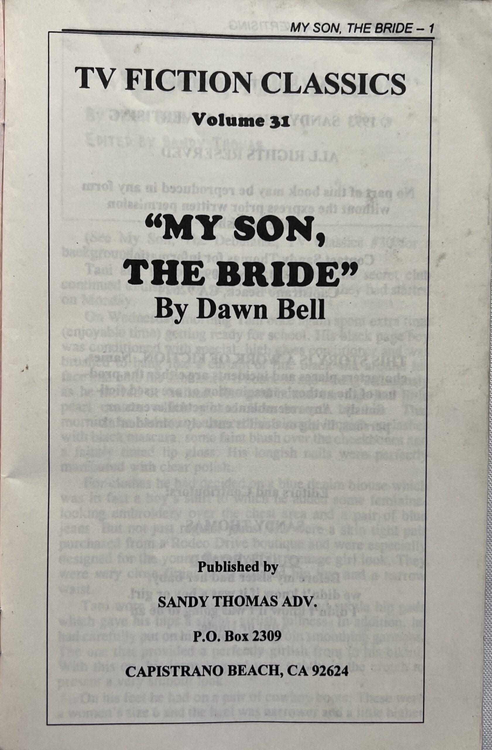 TV Fiction Classics "My Son The Bride" Vol. 31 1993 Adult Transgender Drag Queen Booklet - Image 2