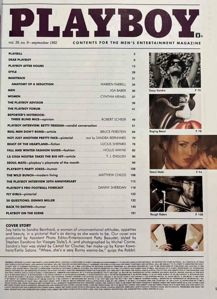Playboy September 1992 *Special 30th Anniversary* -CG Sandra Bernhard- VM16