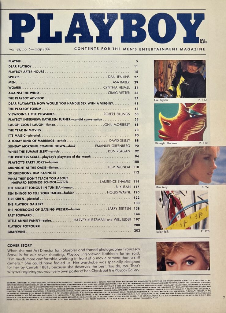 Playboy May 1986 *Steamy Interview Kathleen Turner* VM16
