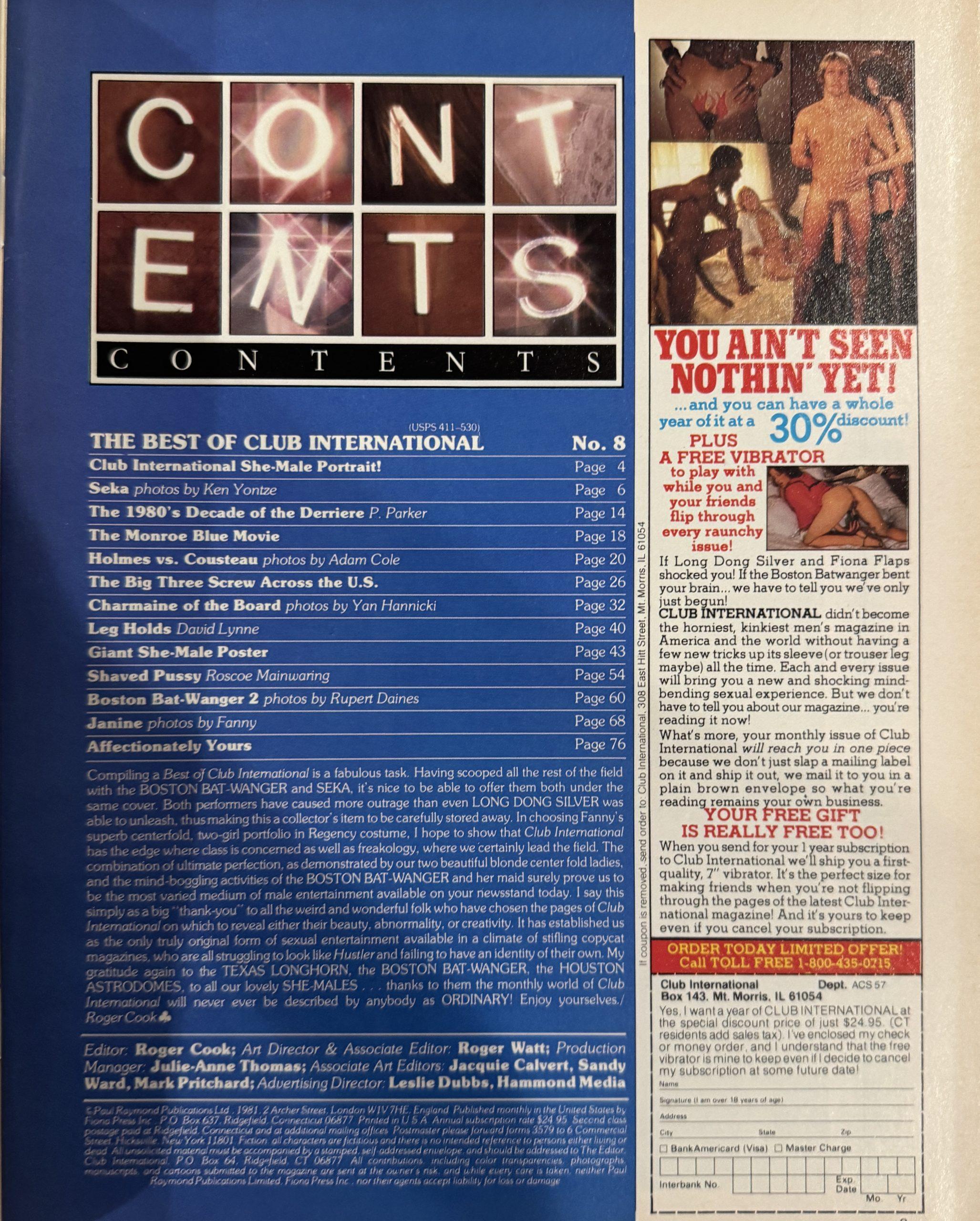 The Best of Club International #8 1981 *Seka & John Holmes* -Giant FREE She-Male Poster, Never Removed- - Image 2