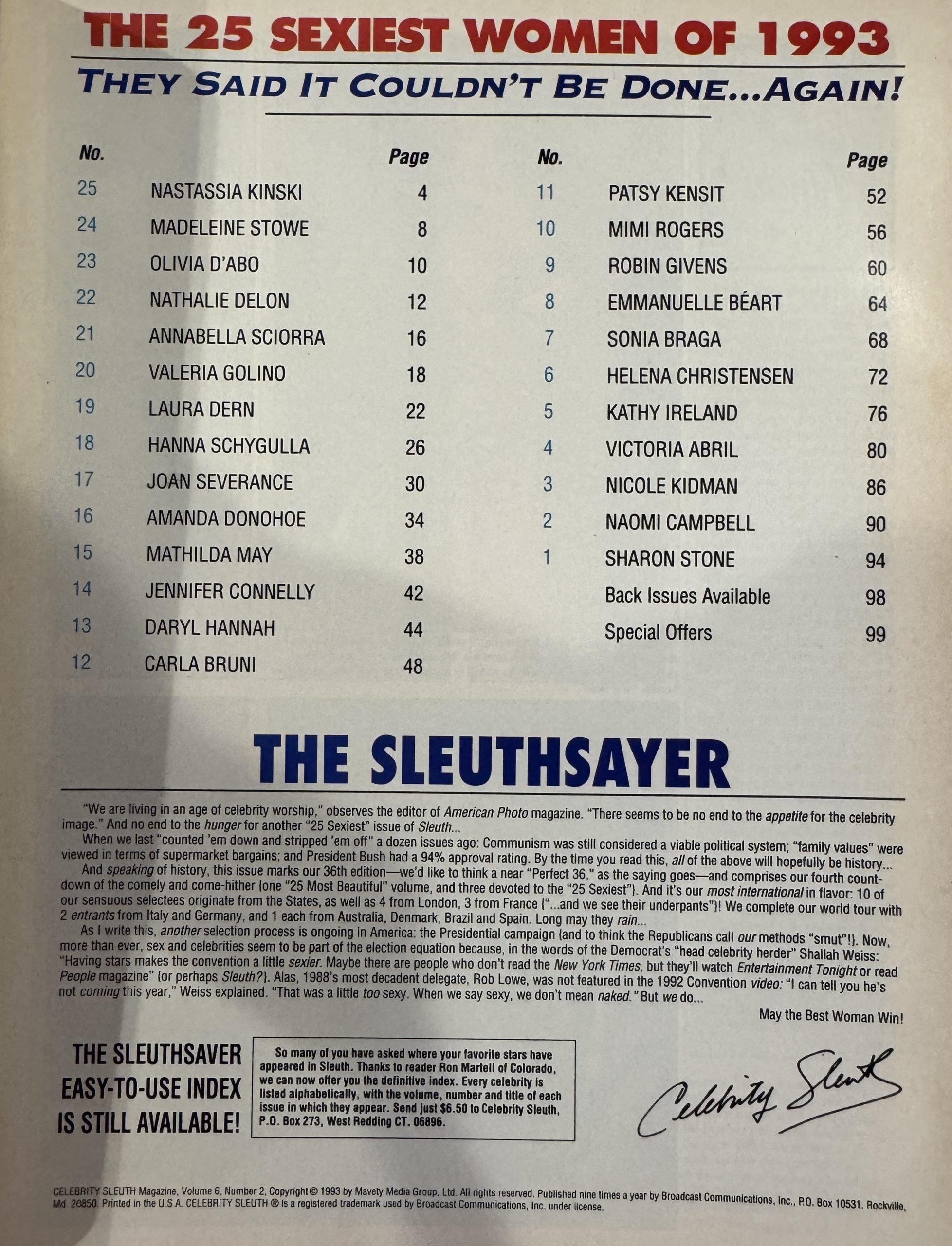 Celebrity Sleuth 6/2 1993 *CG Kathy Ireland, Sharon Stone, Nicole Kidman, Naomi Campbell, & More!* - Image 2
