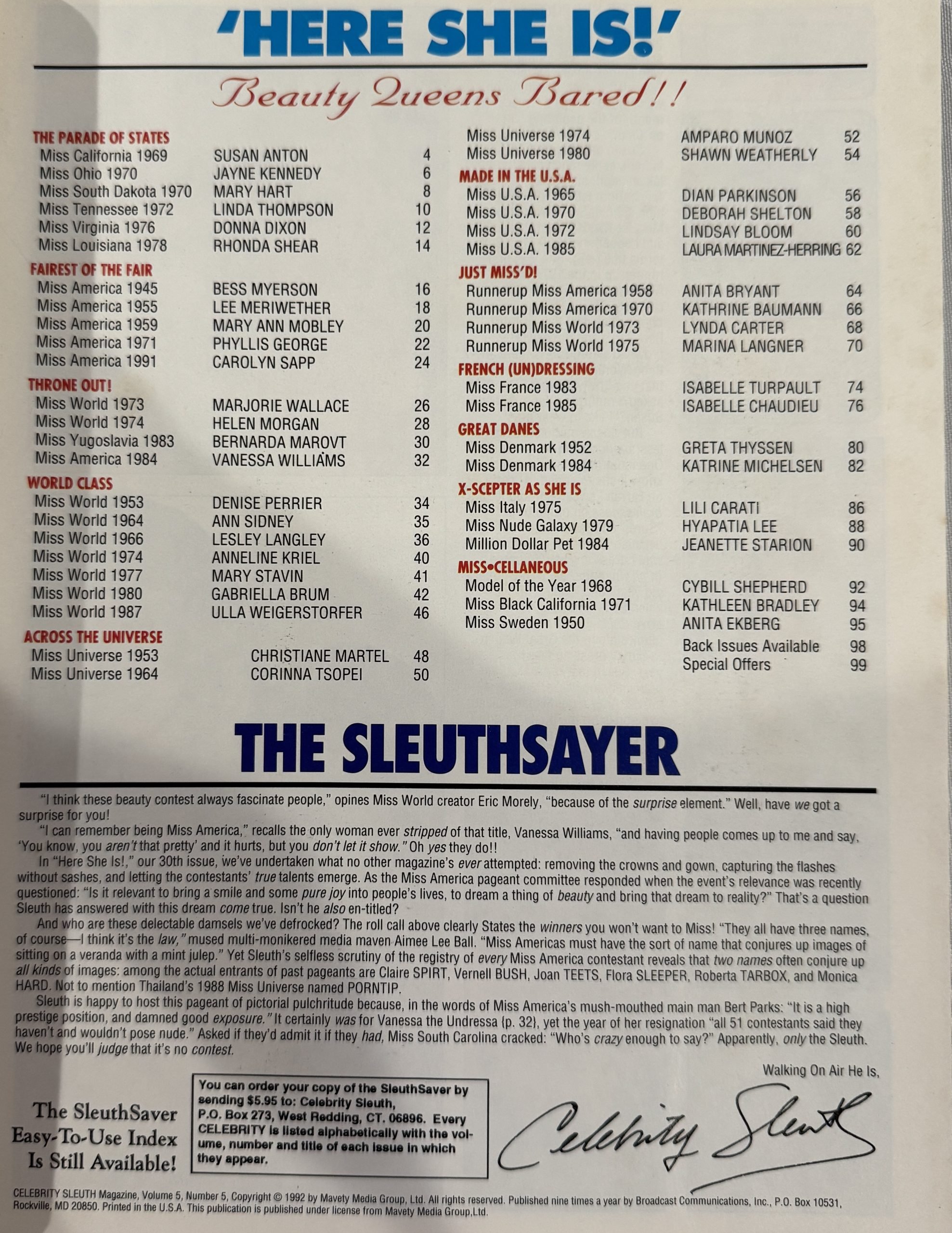 Celebrity Sleuth 5/5 1992 *CG Miss Universe 1980 Shawn Weatherly, Donna Dixon, & More!* - Image 2